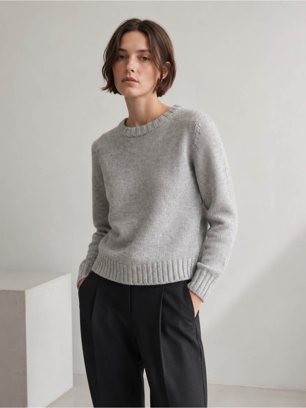 COS Light Grey Wool Blend Crewneck Sweater Size XS